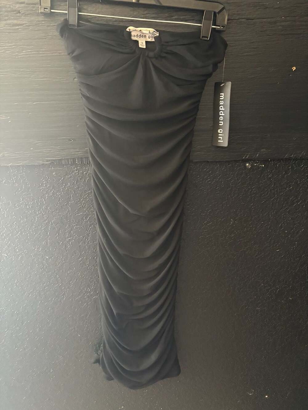 Madden Girl Black Ruched Strapless Midi Dress Size S New with Tags